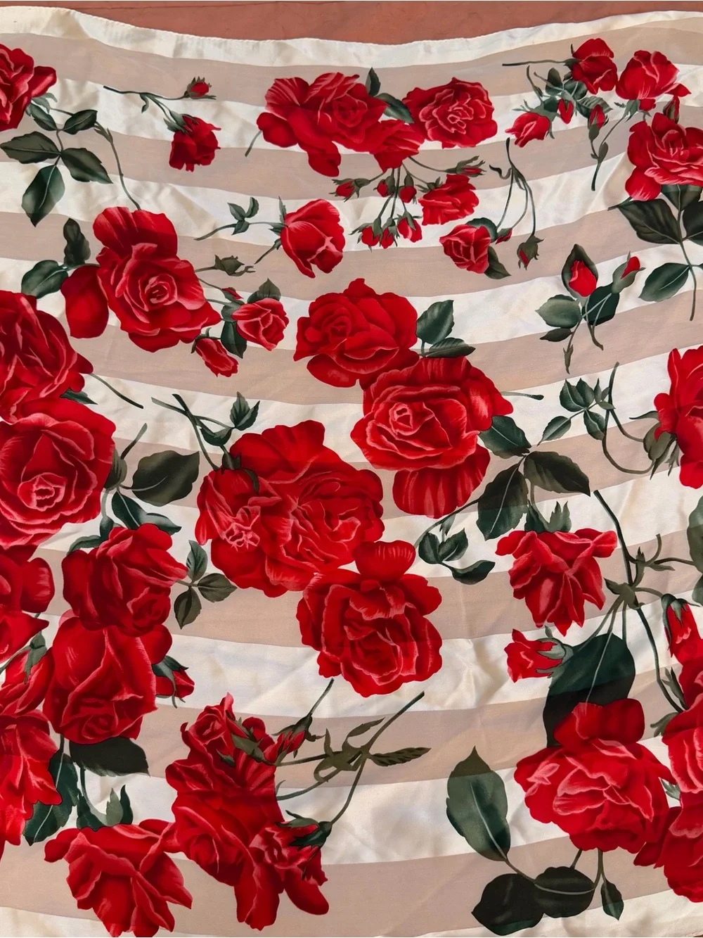 Vintage Jones New York Silk Floral Scarf - Cream with Red Rose Print